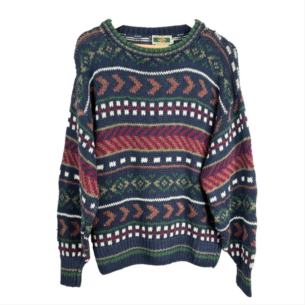 VTG 90s Joseph Abboud Silk Linen Sweater L Hand Knit Made in Scotland Geometric - Picture 9 of 9
